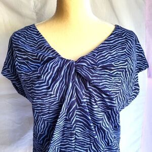 Liz Claiborne Blue Zebra Print Shirt Faux Knot Size M